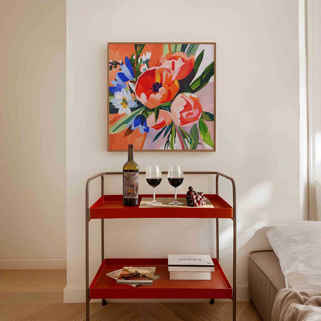 Bloemen en bladeren – vierkante keuken wanddecoratie van WallArtistic