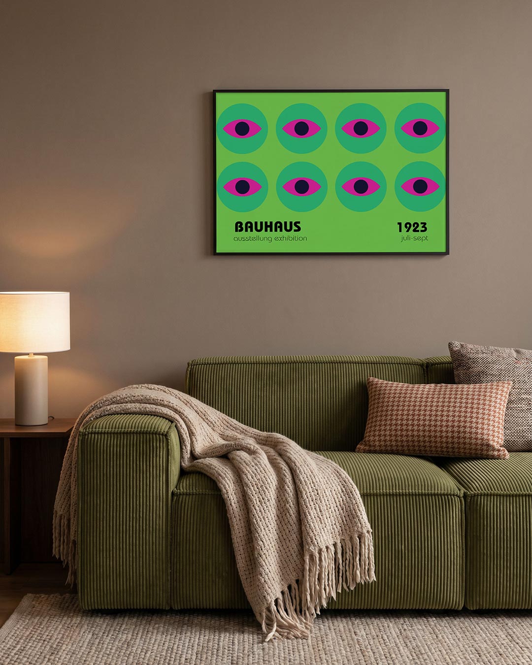 Oogvormen en cirkelritme – geometrische Bauhaus poster in liggend formaat