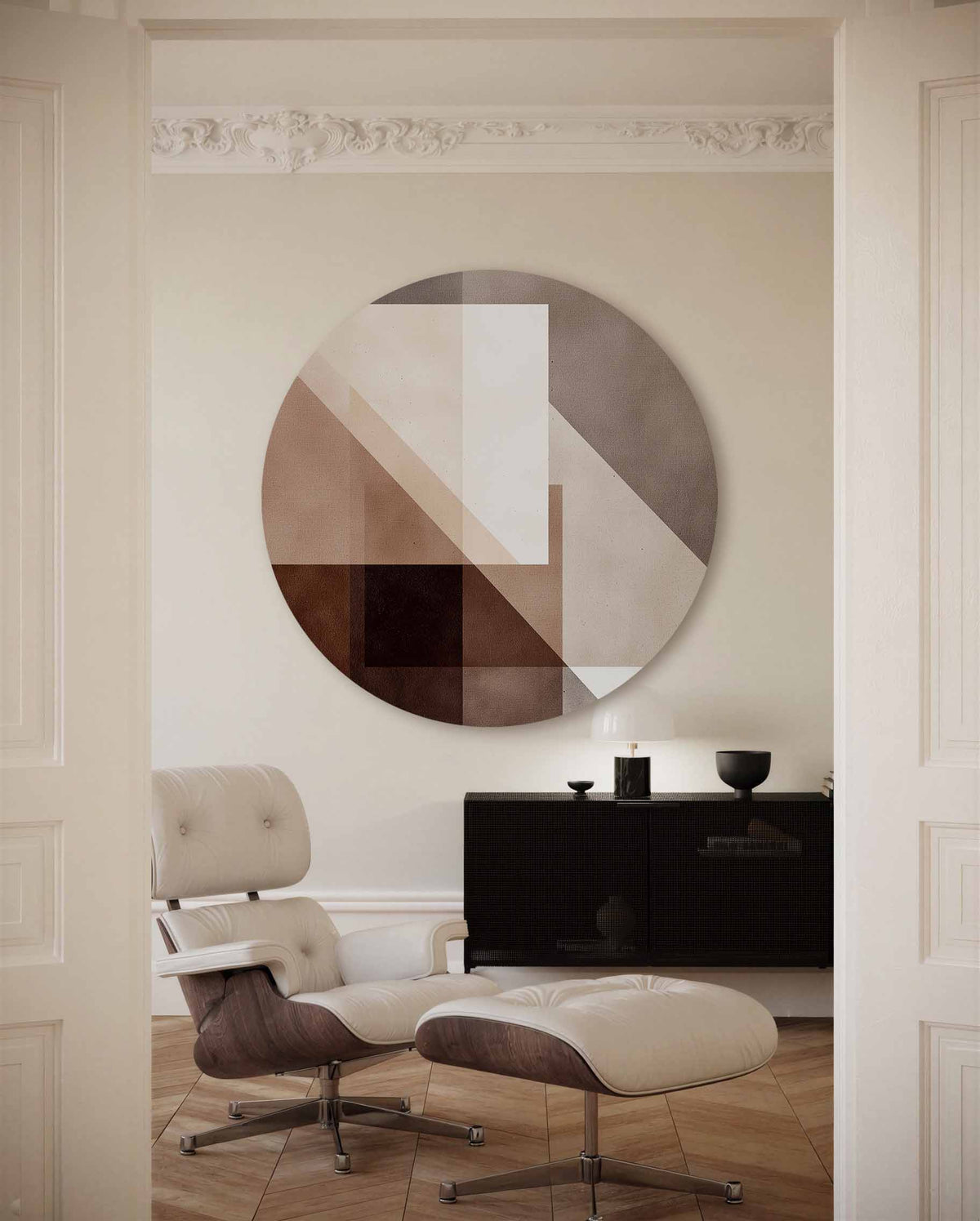Geometrische vormen – portret muurcirkel als ronde muurdecoratie