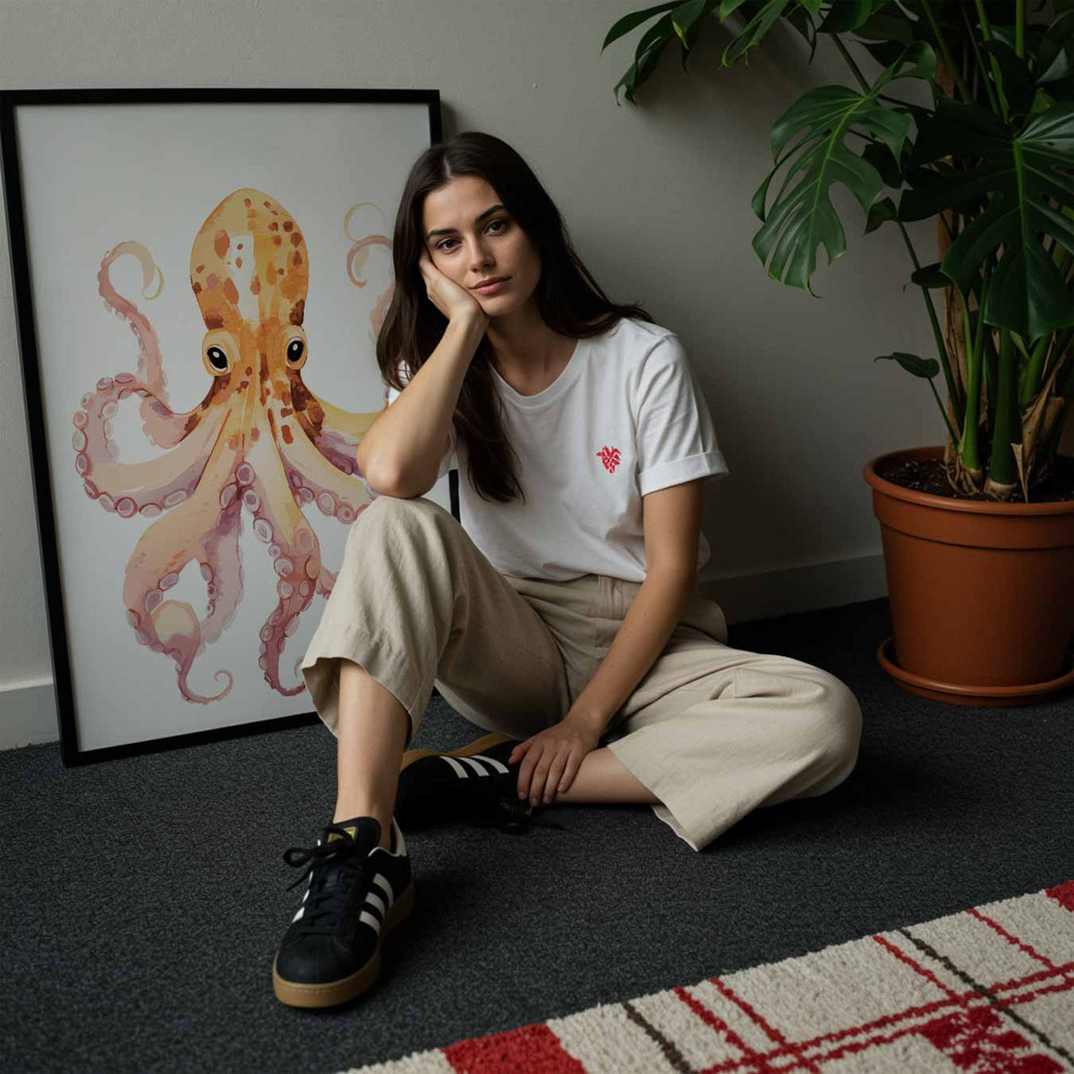 Vrolijke Octopus Kunstposter – staande muurposter met dierenthema