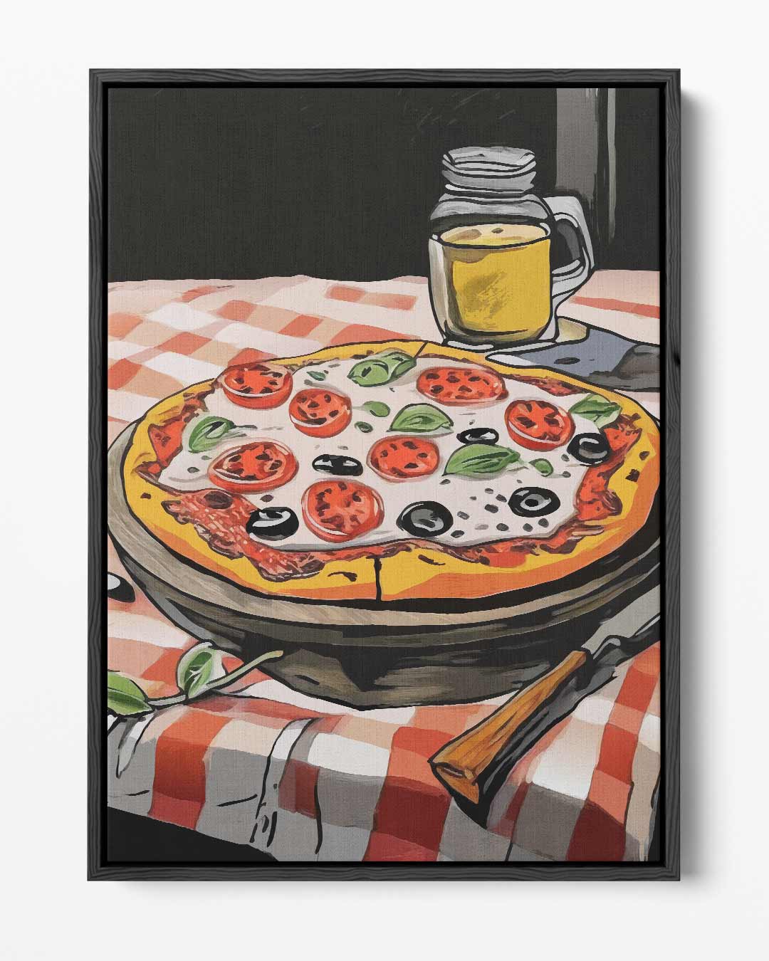 Pizza en Bier Avond – portret kunstwerk als wanddecoratie