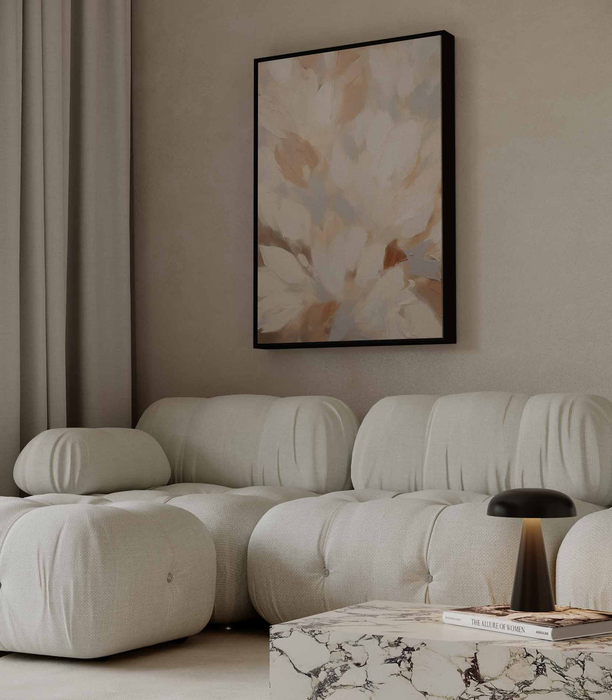 Bloemen in Neutrale Tinten – dibond wanddecoratie in staand formaat