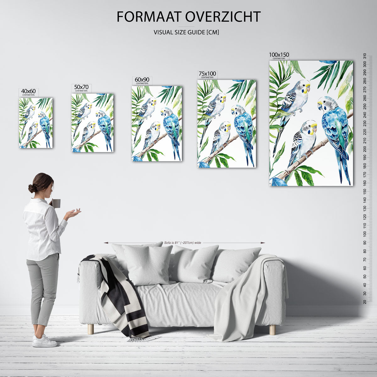 Vogels en bladeren – staand wanddecoratie kunstwerk