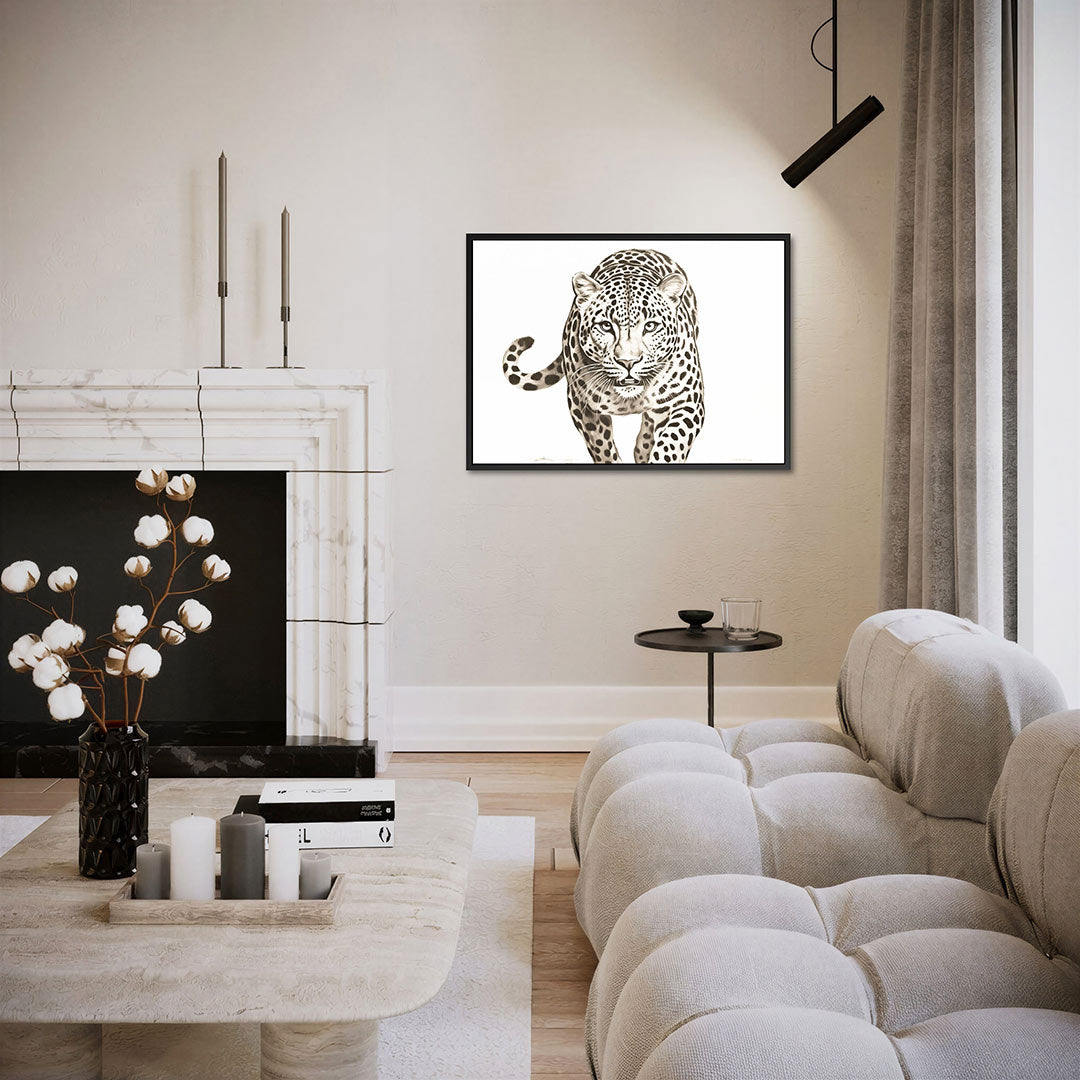 Leopard in beweging – liggende wanddecoratie