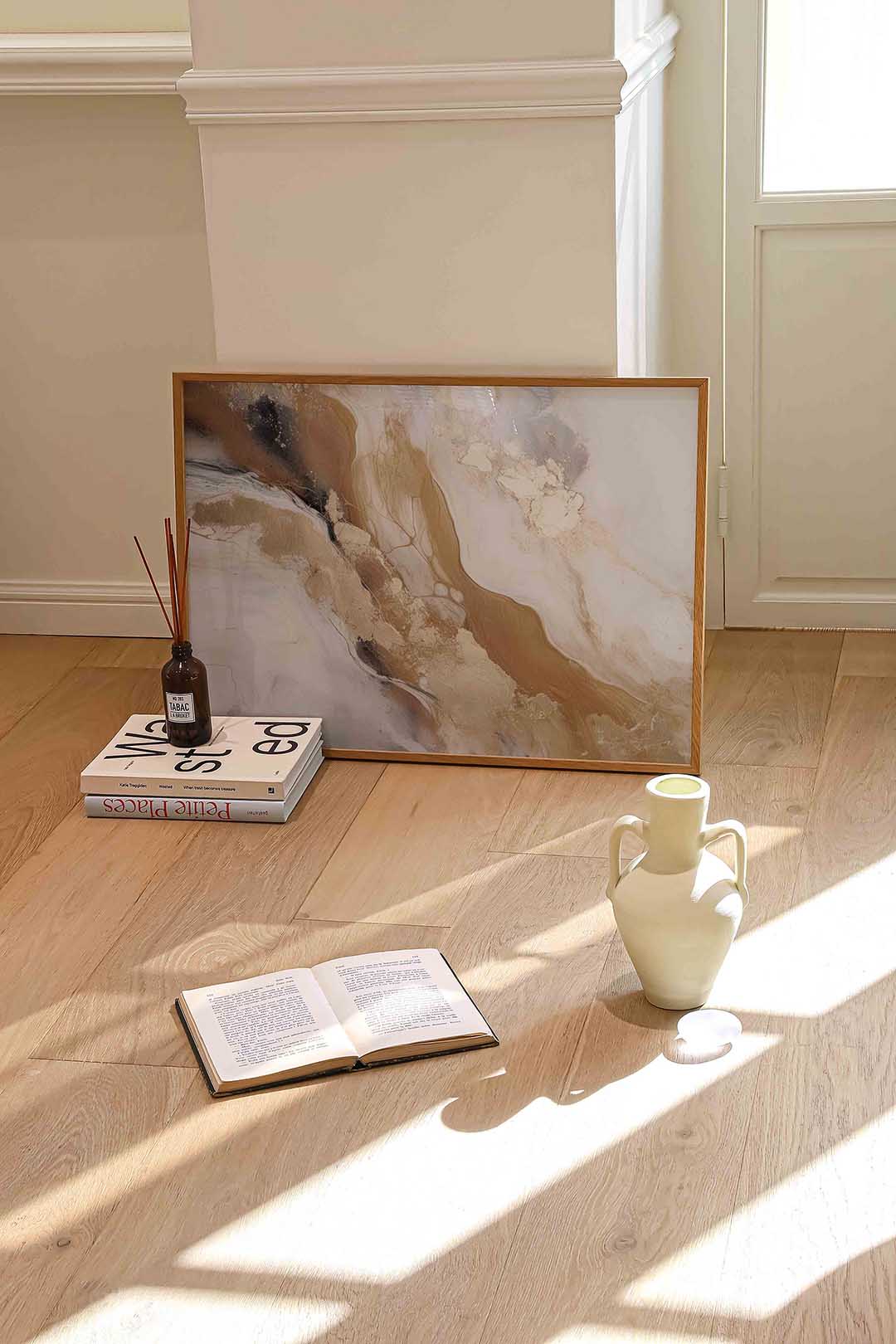 Abstracte beige en bruine – liggende abstracte wanddecoratie van WallArtistic