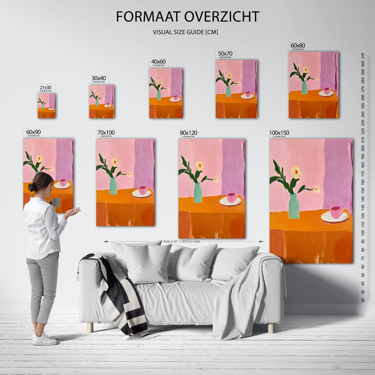 Bloemen en kopje – staande muurposter voor een modern interieur