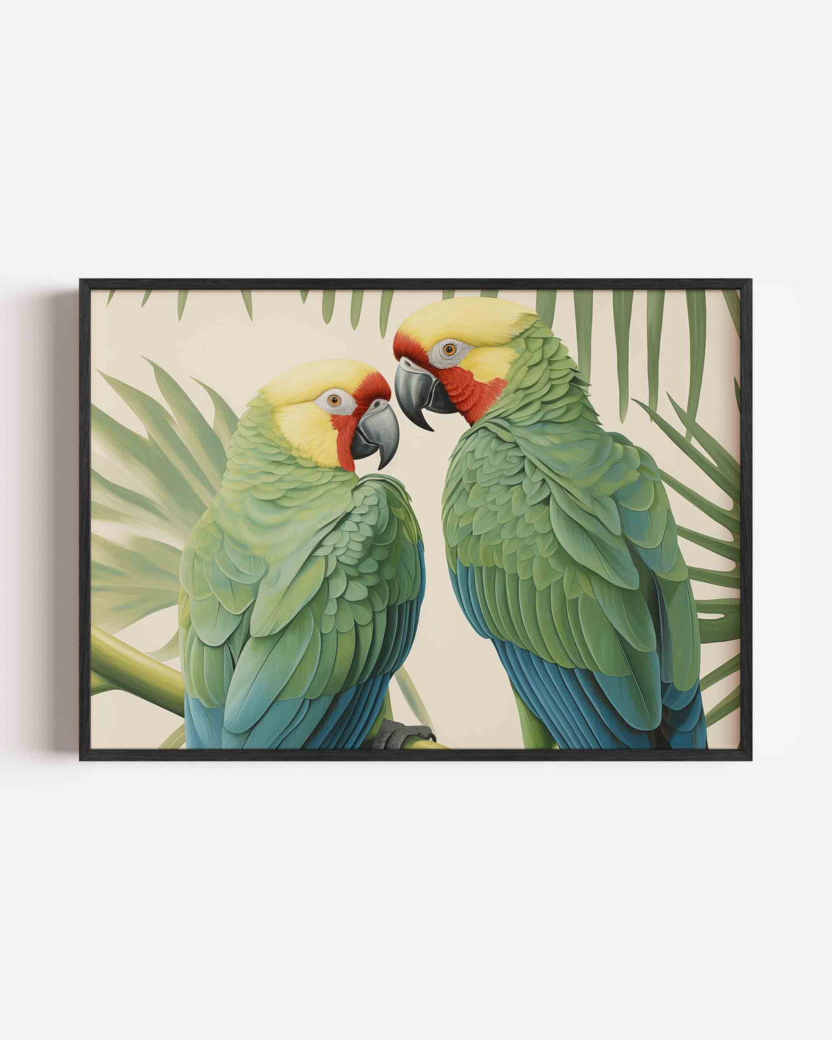 Papegaaien met bladeren – jungle landscape poster als wanddecoratie