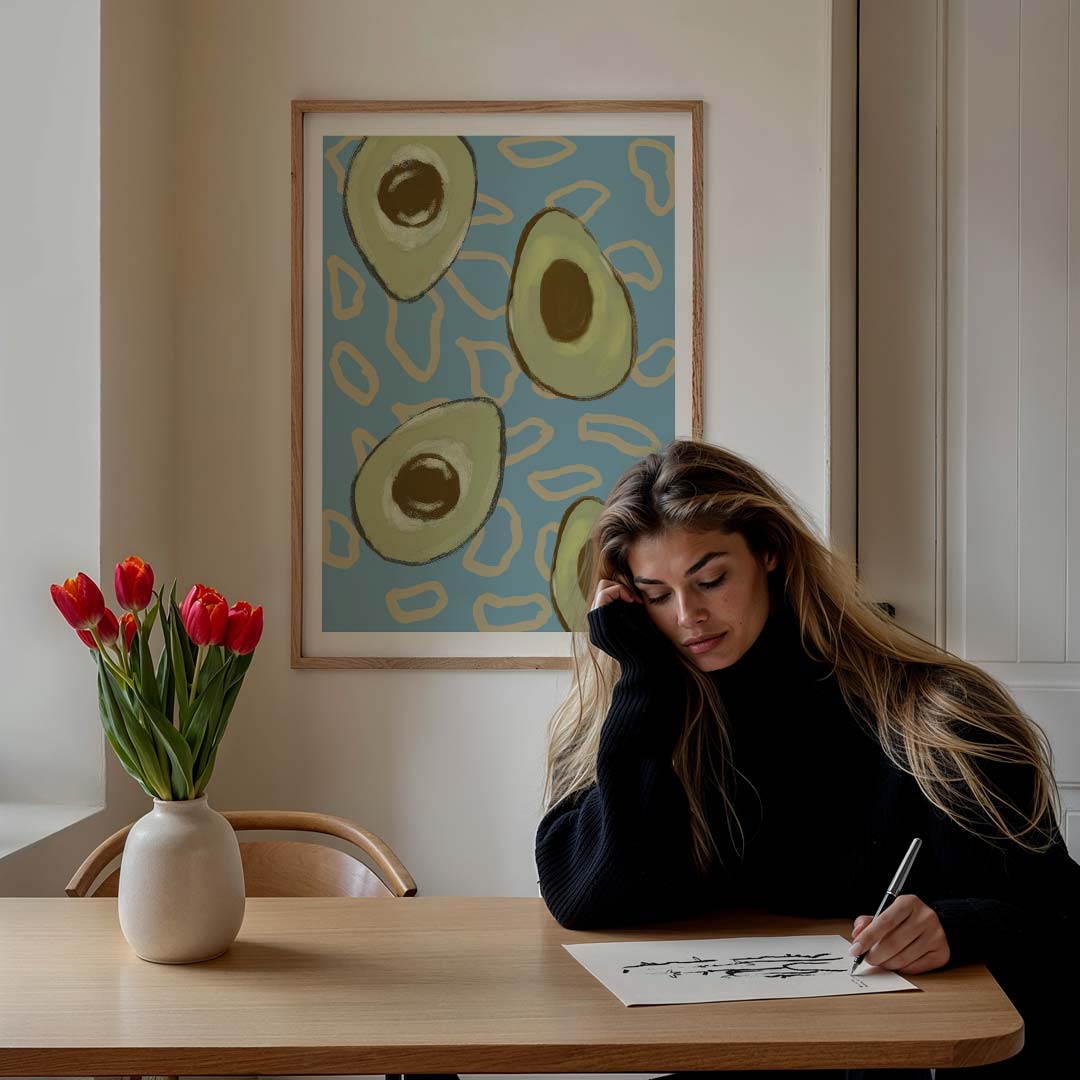 Avocado Liefde – culinaire wandkunst als portret poster