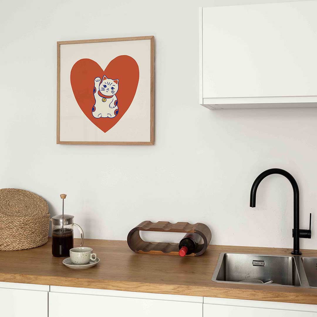 Kat met hart – Aziatische poster in vierkant formaat