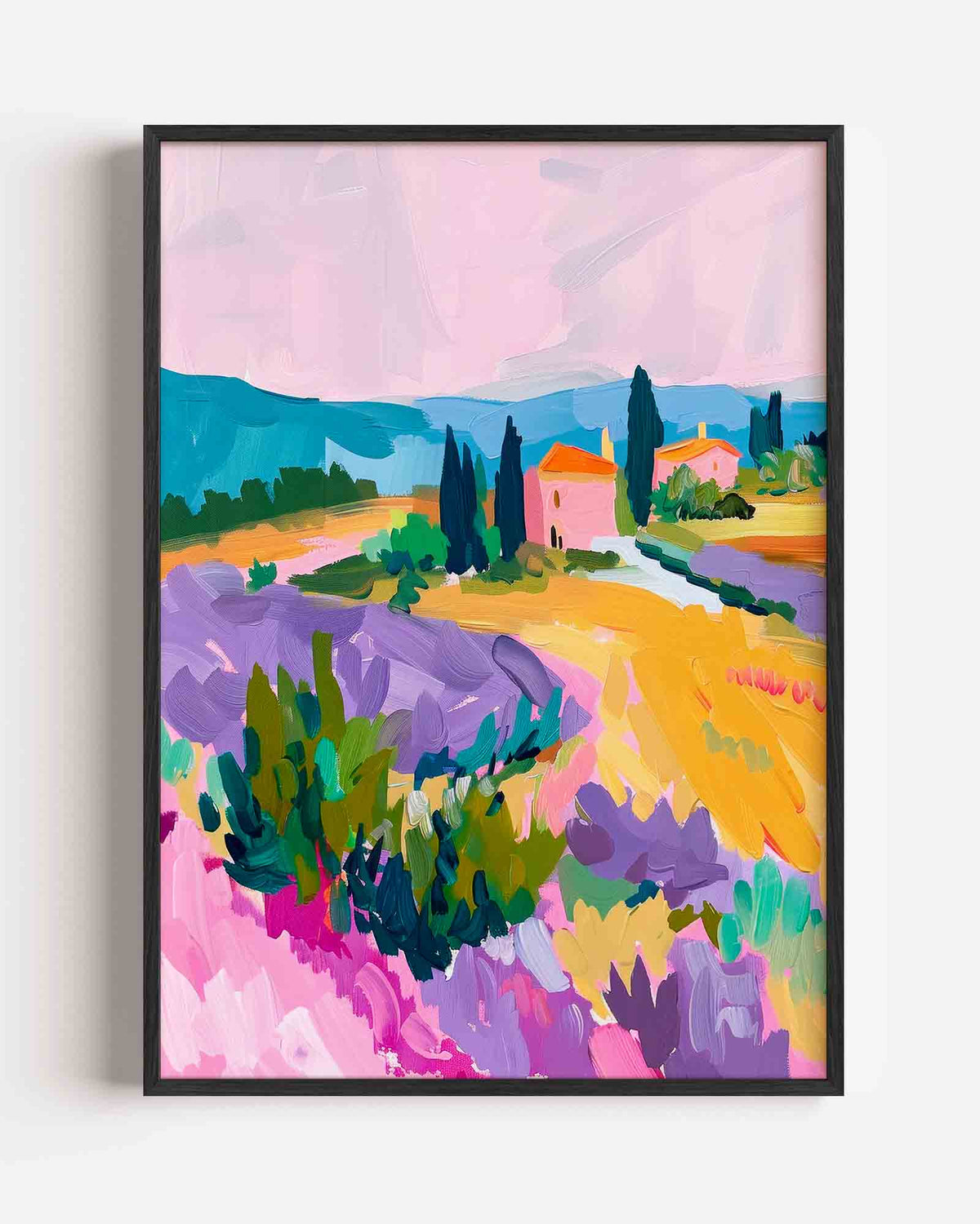 Landschap met lavendel – kleurrijke illustratie portret poster als wanddecoratie