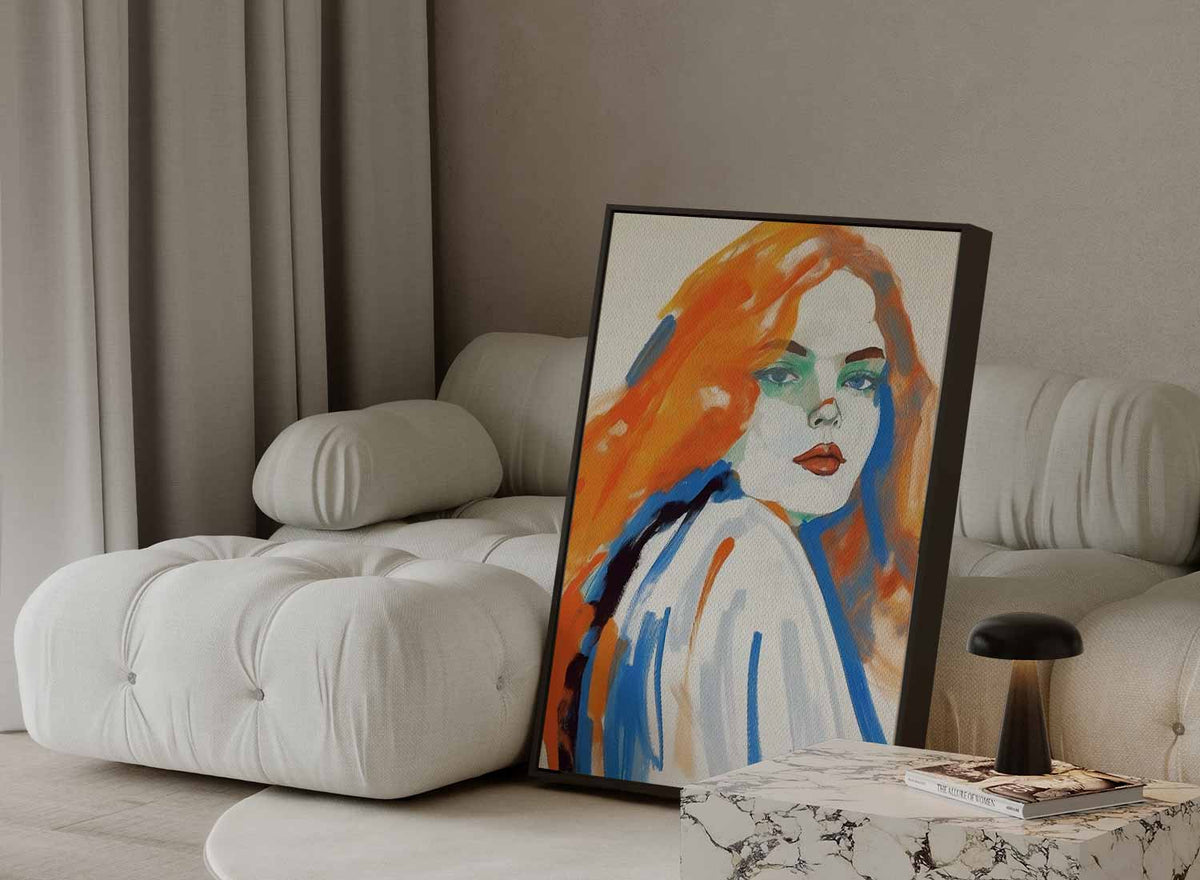 Dromerige Tinten: Vrouw in Kleur – modern portret kunstwerk van WallArtistic
