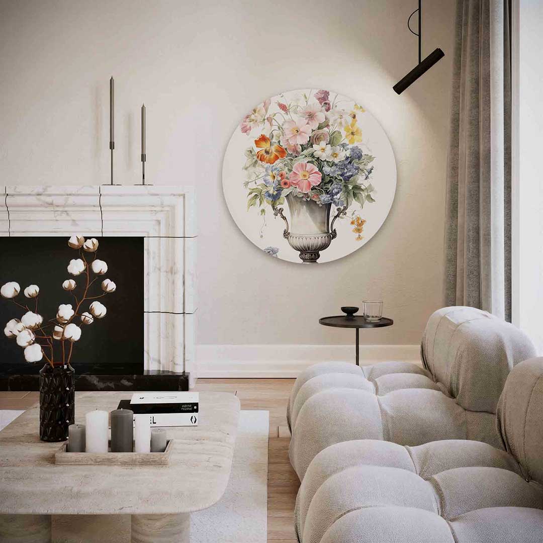 Bloemen in vaas – abstracte textuur muurcirkel als wanddecoratie