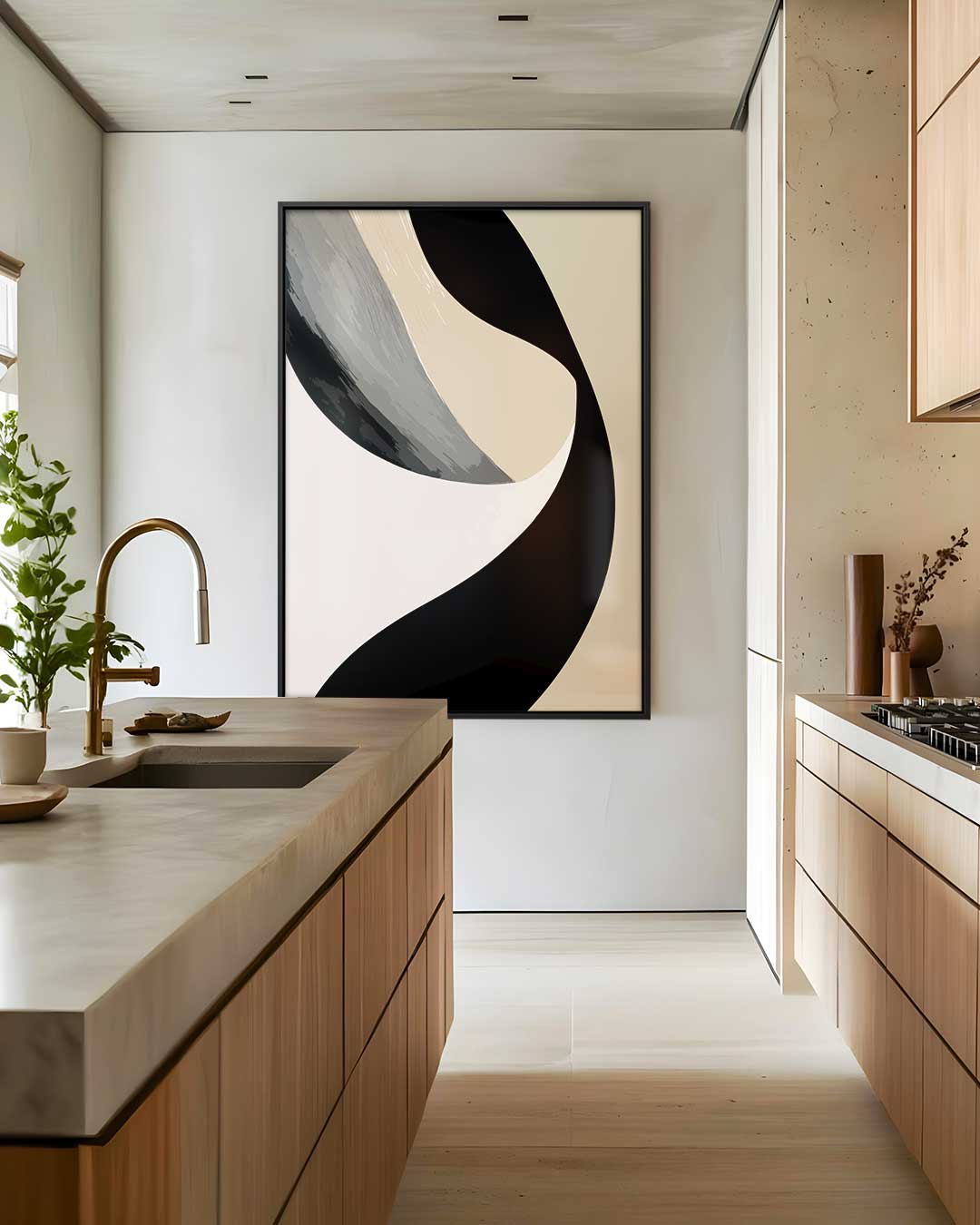 Elegante Abstracte Golf – dibond wanddecoratie in staand formaat