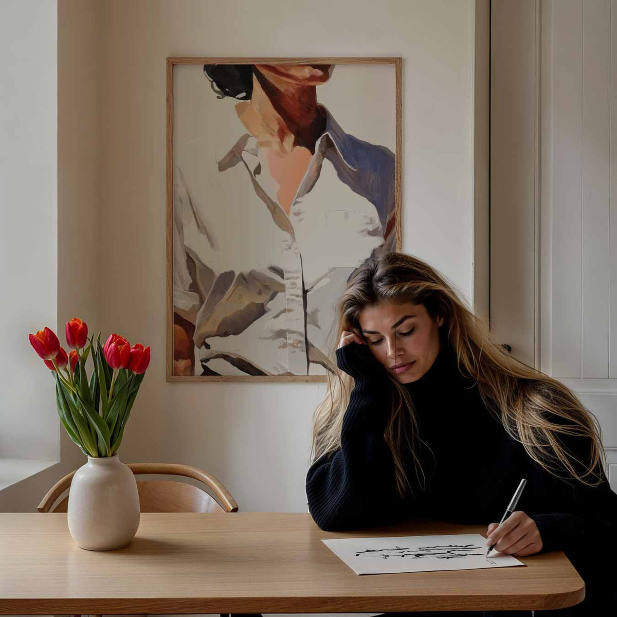 Stijlvolle Vrouwelijke Abstractie – staande muurposter met zomerse uitstraling