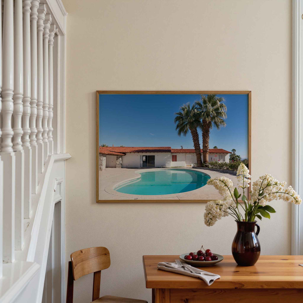 Zwembad en palmbomen – moderne poster in liggend formaat