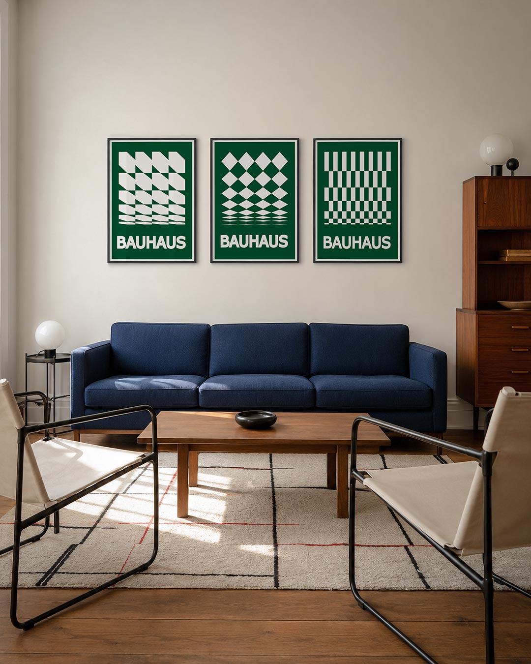 Vorm en ritme driedelige posterset – deze posterset in drie delen toont een dynamisch lijnenspel met groene en witte