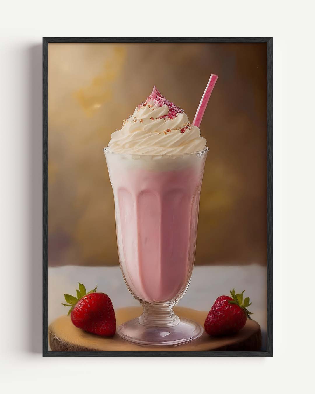 Romantische Aardbeienmilkshake – keuken portret poster als wanddecoratie