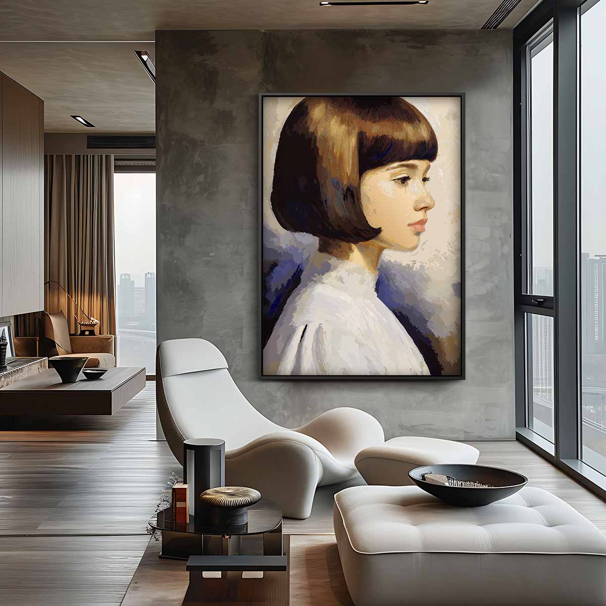 Vintage Portret Schilderij – staand kunstwerk voor modern interieur