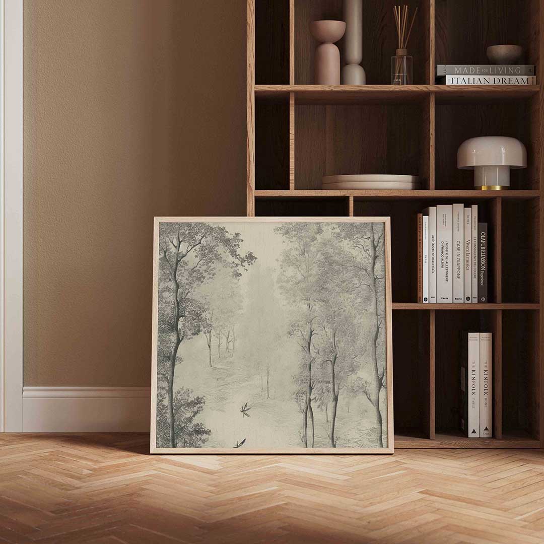 Bomen en libellen – vierkante vintage wanddecoratie van WallArtistic
