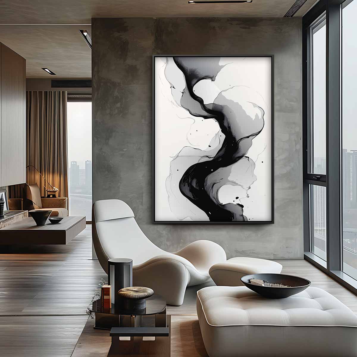 Stromende Zwart-Wit Golf – canvas wanddecoratie in portret formaat