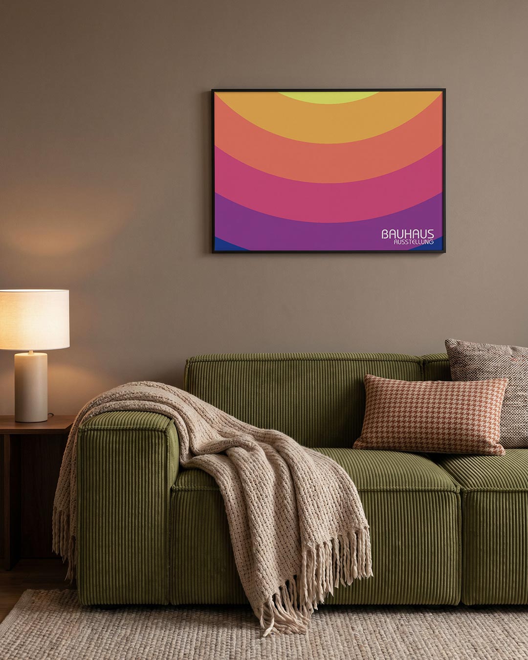 Kleurvlakken boog – geometrische Bauhaus poster in liggend formaat
