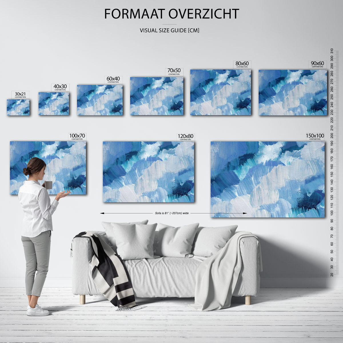Blauwe penseelstreken – liggende muurposter met artistieke uitstraling