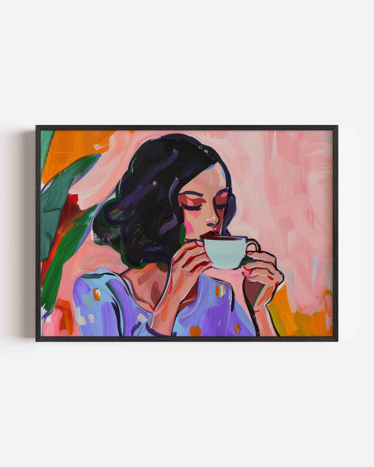Vrouw met kopje – vrouwelijk portret als landscape poster