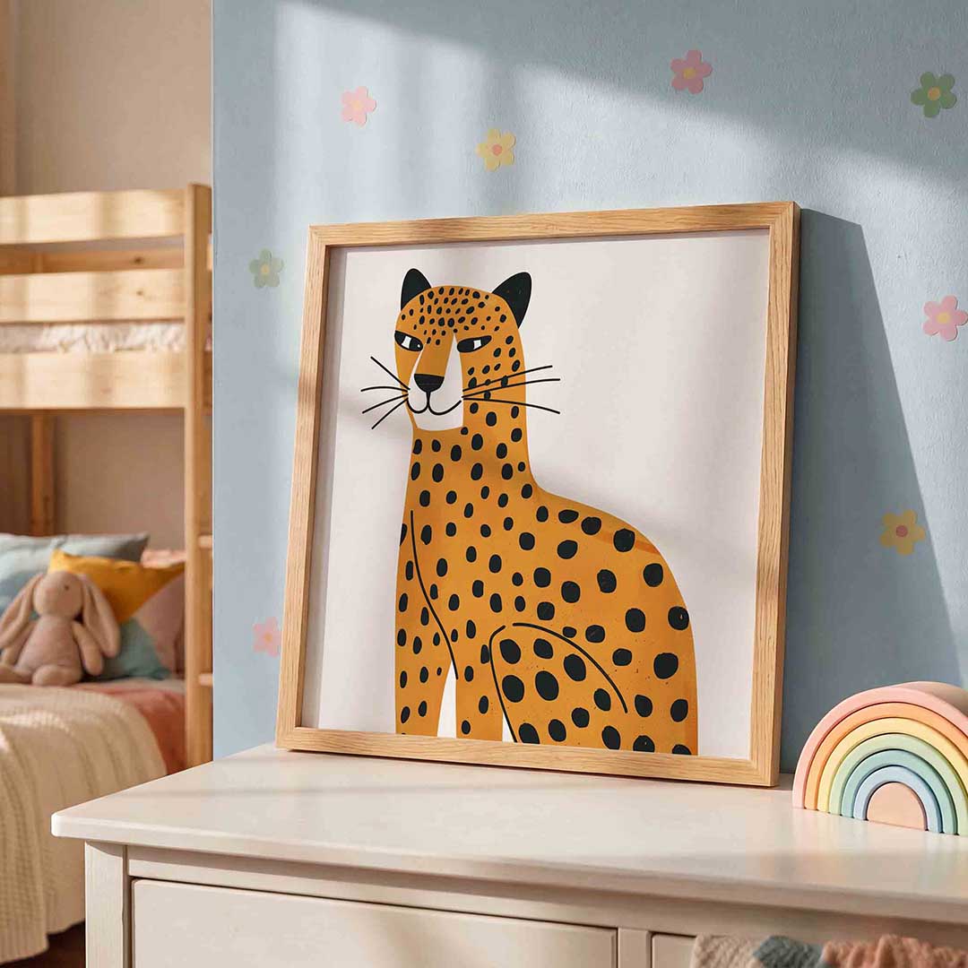 Luipaard illustratie – speelse wandkunst als vierkante kinderposter