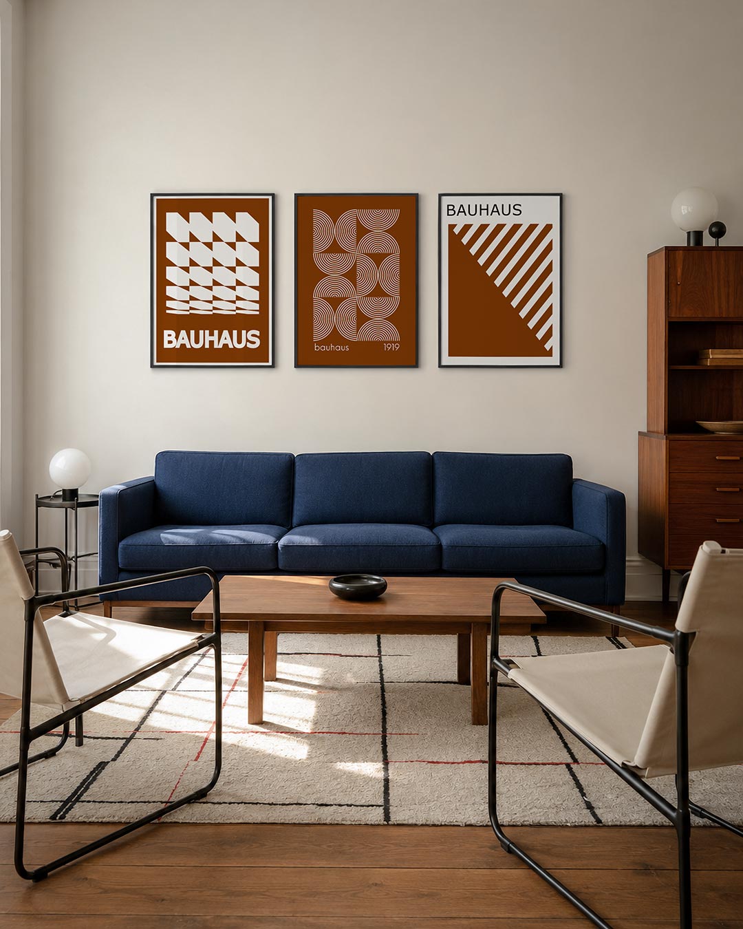 Vorm en ritme driedelige posterset – deze posterset in drie delen toont een dynamisch lijnenspel met witte geometrische