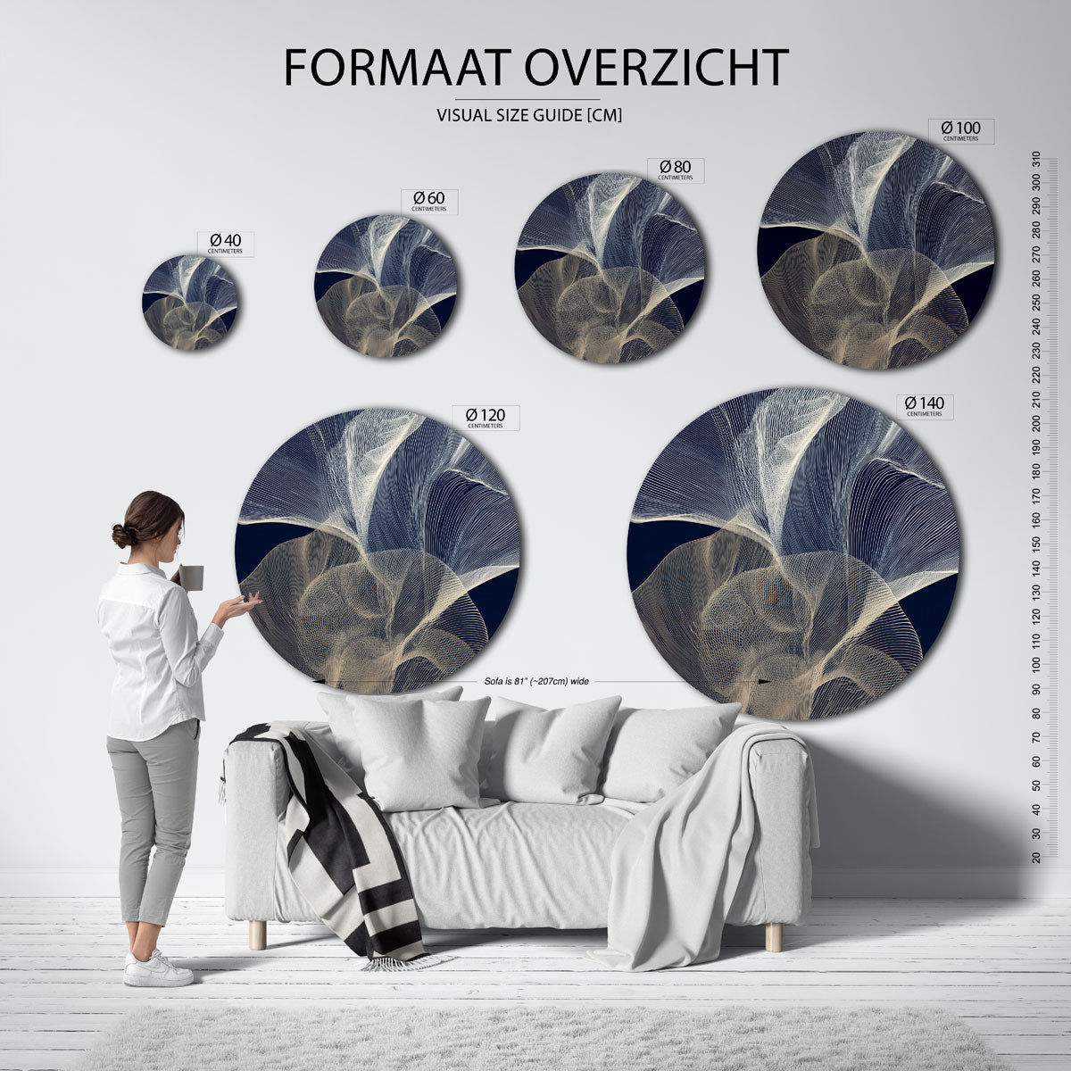 Organische lijnen – ronde muurdecoratie met vrouwelijk portret