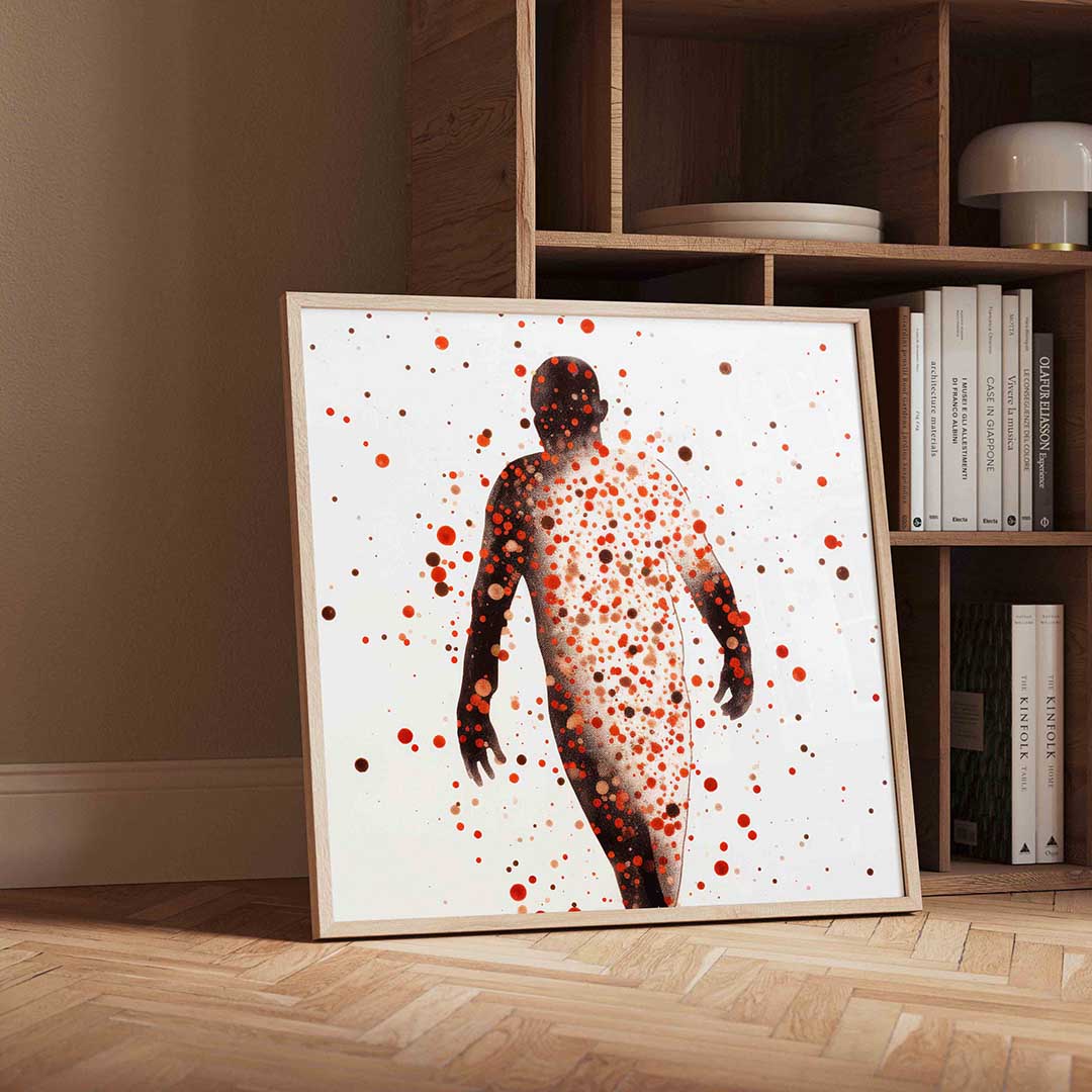 Silhouet met stippen – geïllustreerde wandkunst als vierkante poster