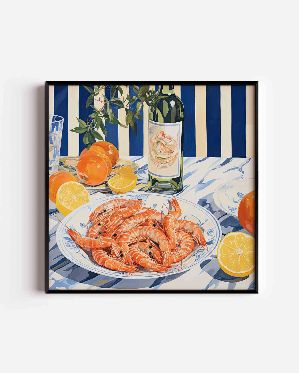 Garnalen en citrus – kleurrijke illustratie poster als wanddecoratie