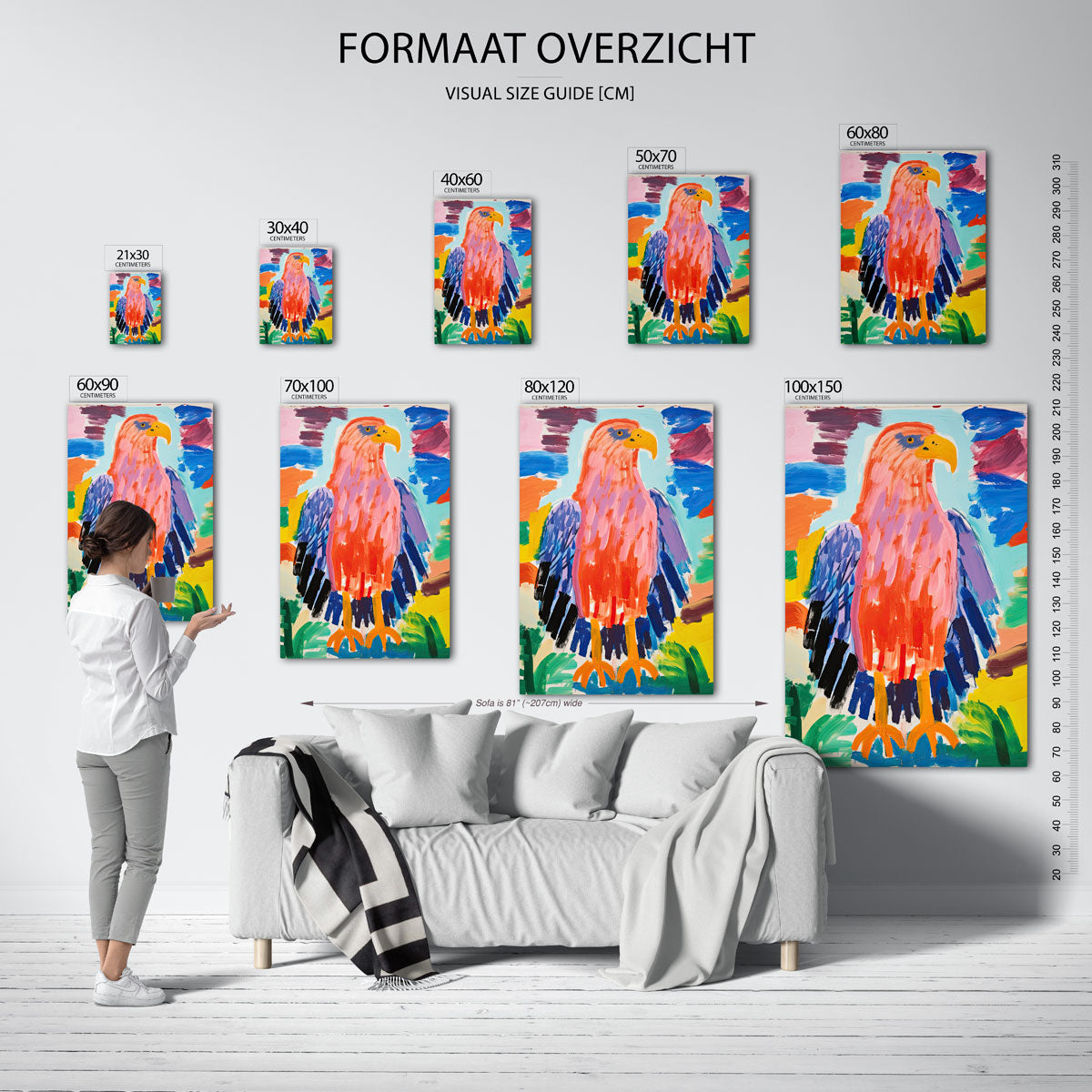Vogel met kleurrijke veren – staande muurposter voor de kinderkamer