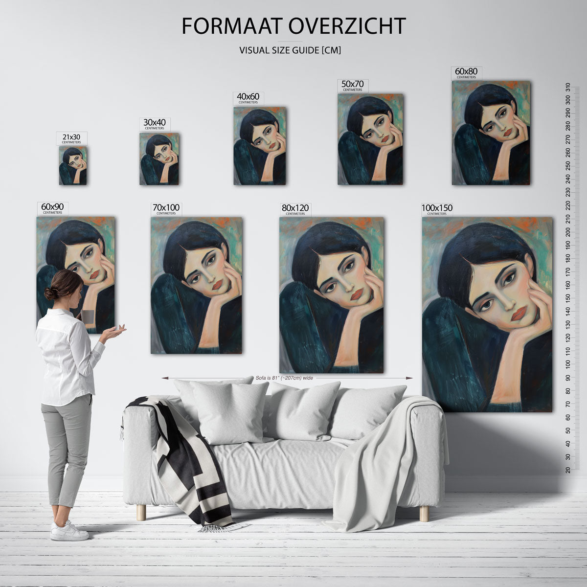 Portret van vrouw – staande muurposter met hedendaagse illustratie