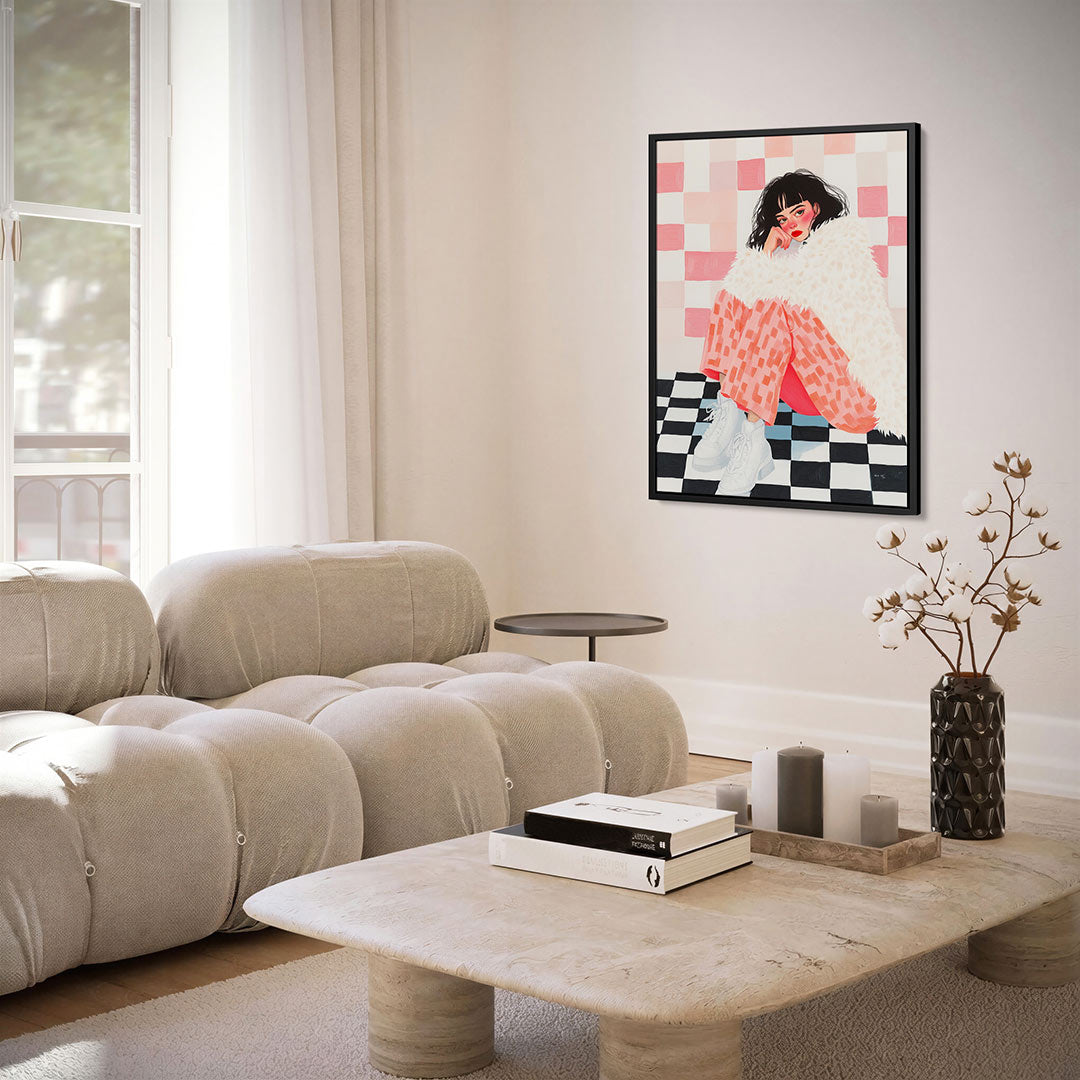 Vrouw in patroon – kunstwerk als stijlvolle wanddecoratie