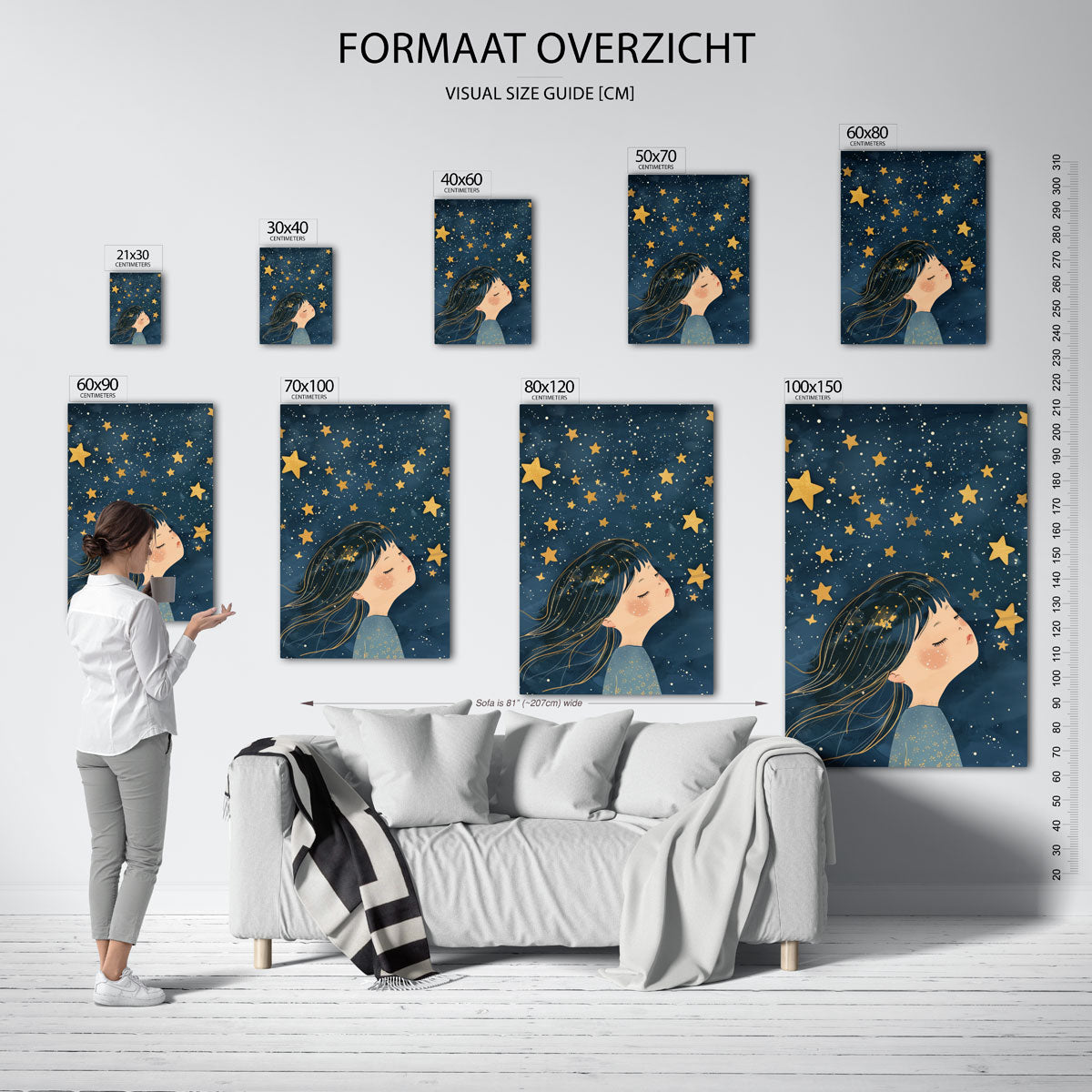 Meisje met sterren – staande muurposter voor de kinderkamer