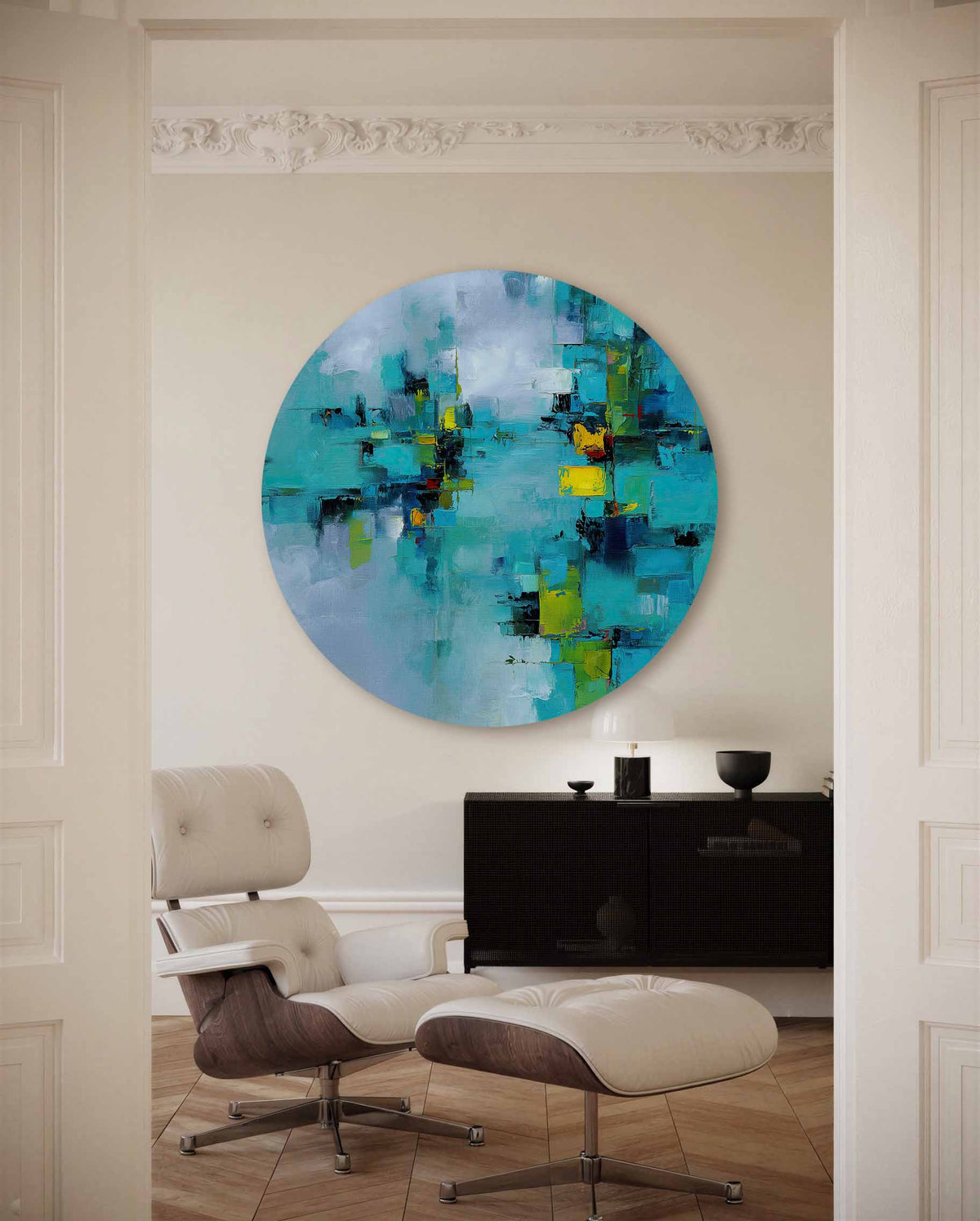 Abstracte blauwe – moderne abstracte muurcirkel voor aan de muur
