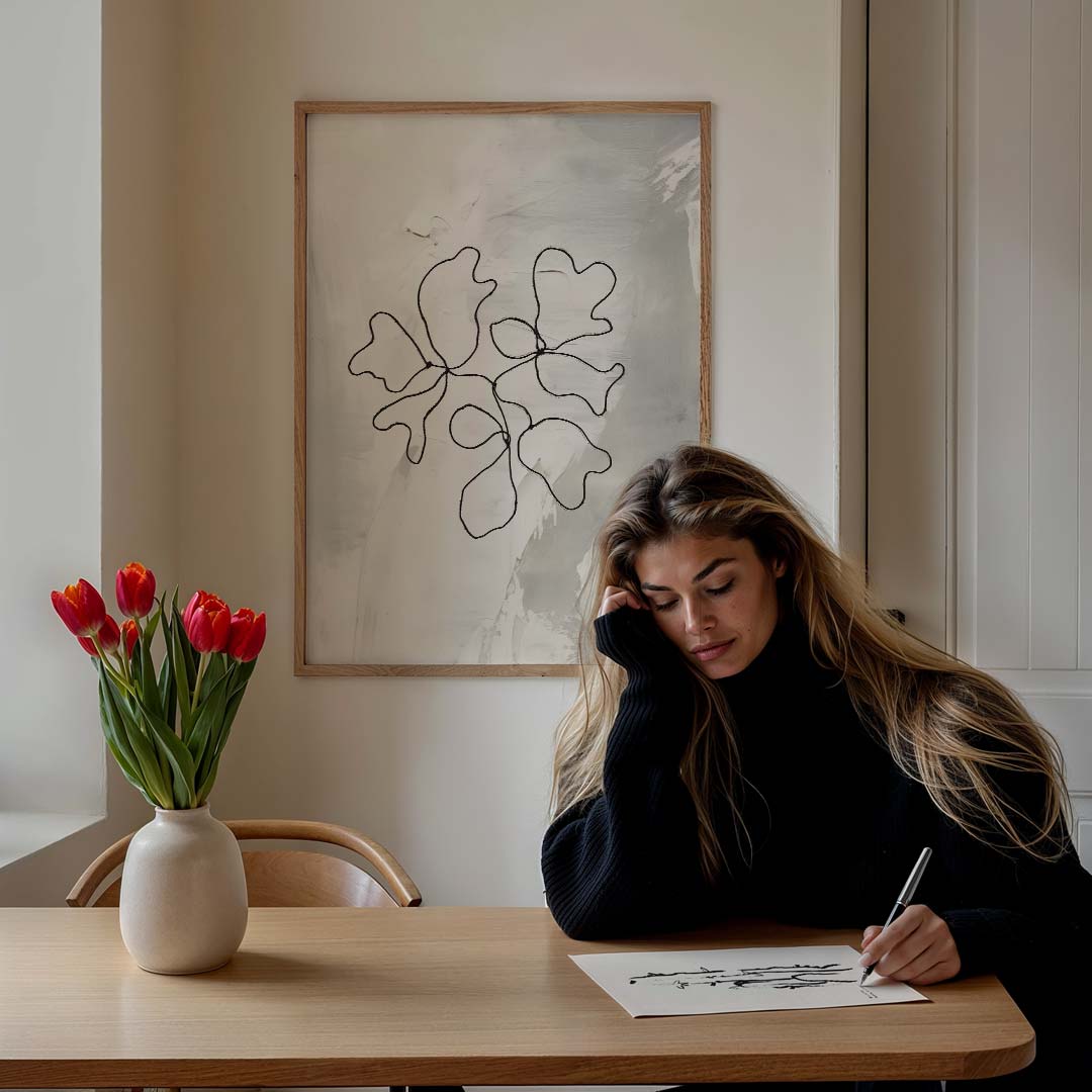 Minimalistische Bloemenposter – staande muurposter met botanische uitstraling