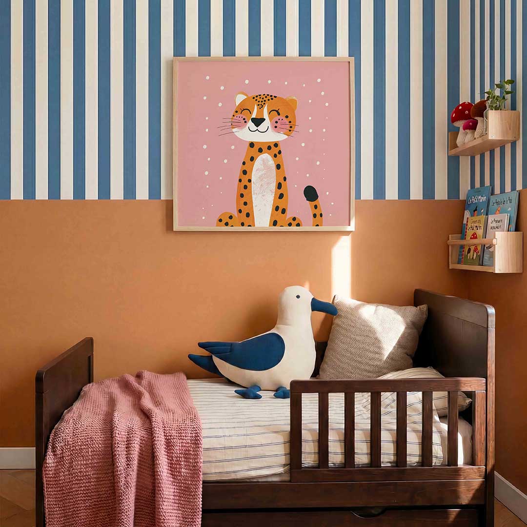Lachende luipaard – kids poster in vierkant formaat