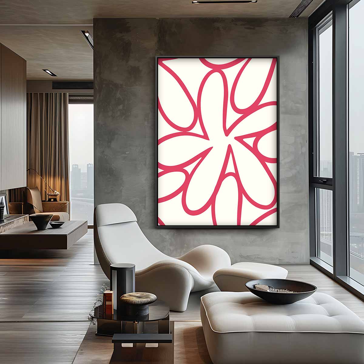 Bloemachtige Vormen in Rood – canvas kunstwerk als wanddecoratie