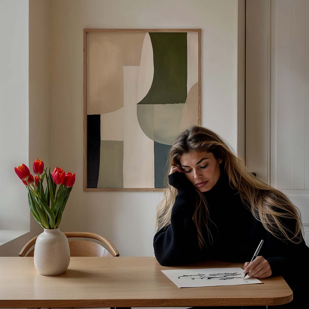 Abstracte Aardetinten Kunstposter – staande muurposter met abstracte vormen