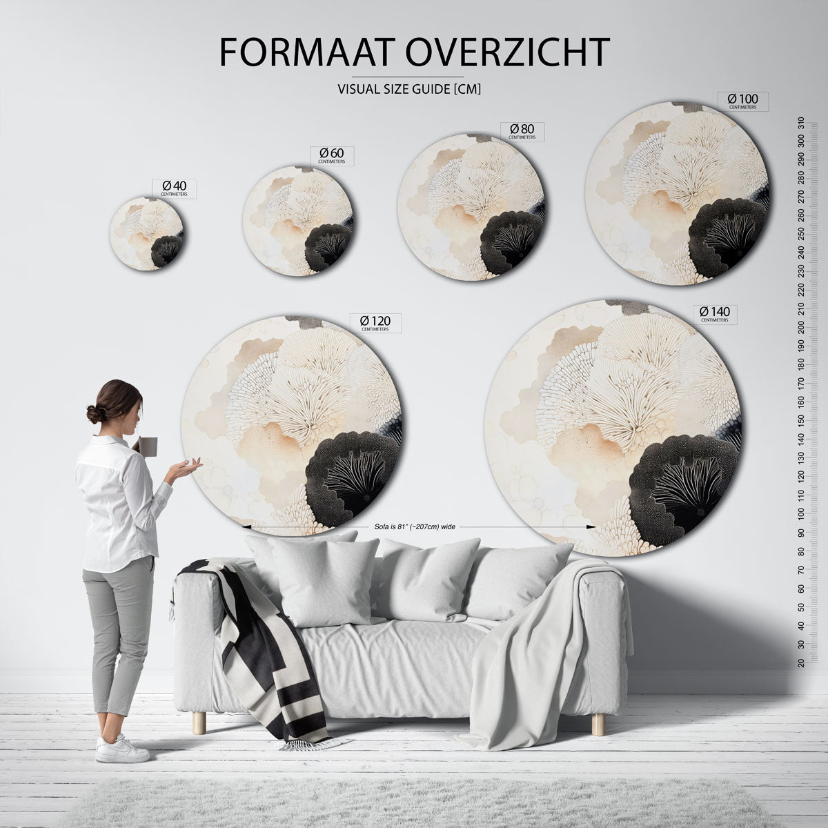 Organische vormen – ronde muurcirkel met kleurrijke illustratie