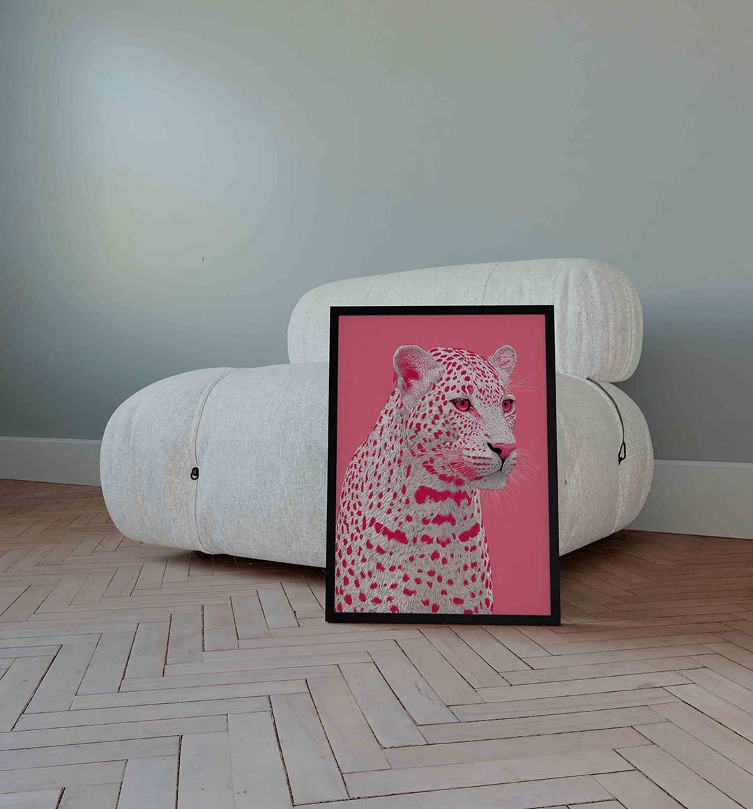 Roze luipaard – Pop Art wandkunst als portret poster