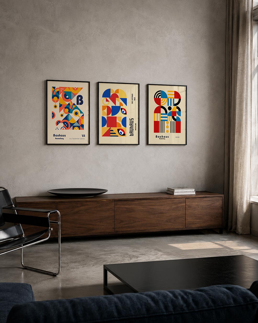 Vorm en kleurenspel posterset – tweede productweergave – deze posterset in drie delen toont een levendig spel van cirkels