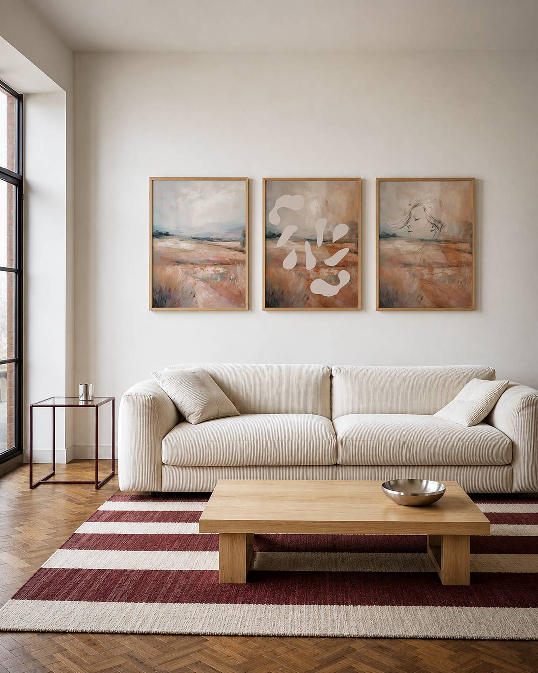 Zachte landschapstonen – deze posterset in drie delen toont een serene weergave van een landschap met