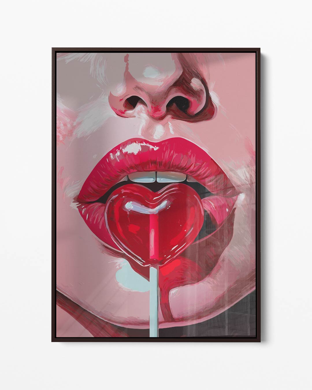 Lippen met Hart Lolly – portret kunstwerk als wanddecoratie