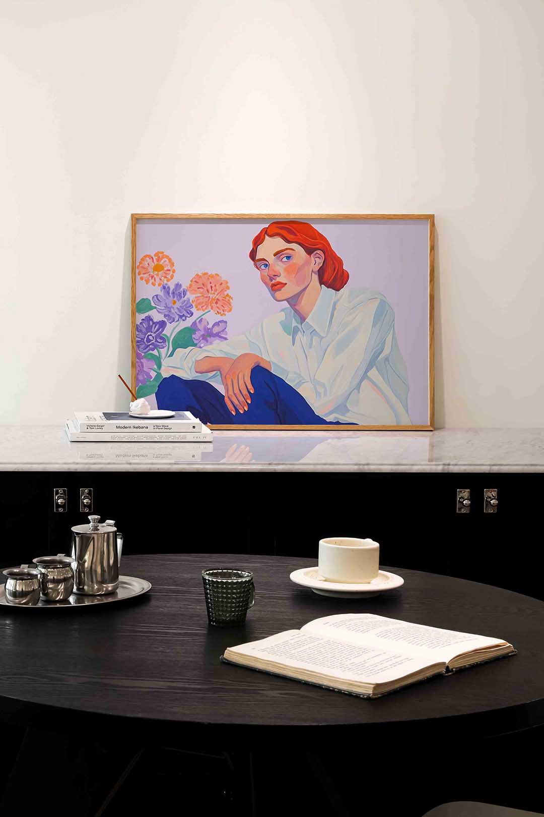 Vrouw met bloemen – portret poster in liggend formaat