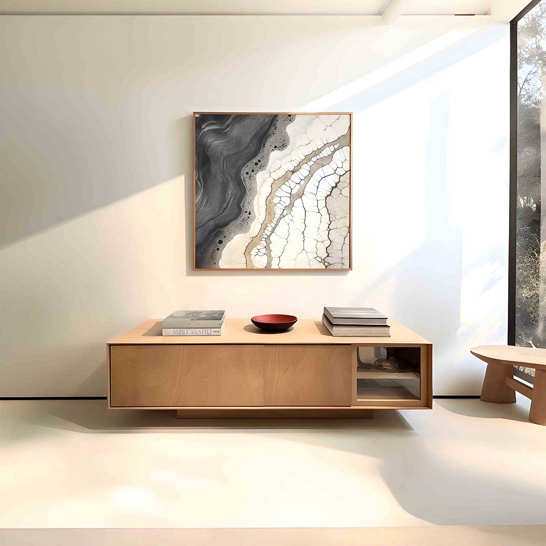 Abstracte lijnen en patronen – vierkante zachte abstracte wanddecoratie van WallArtistic