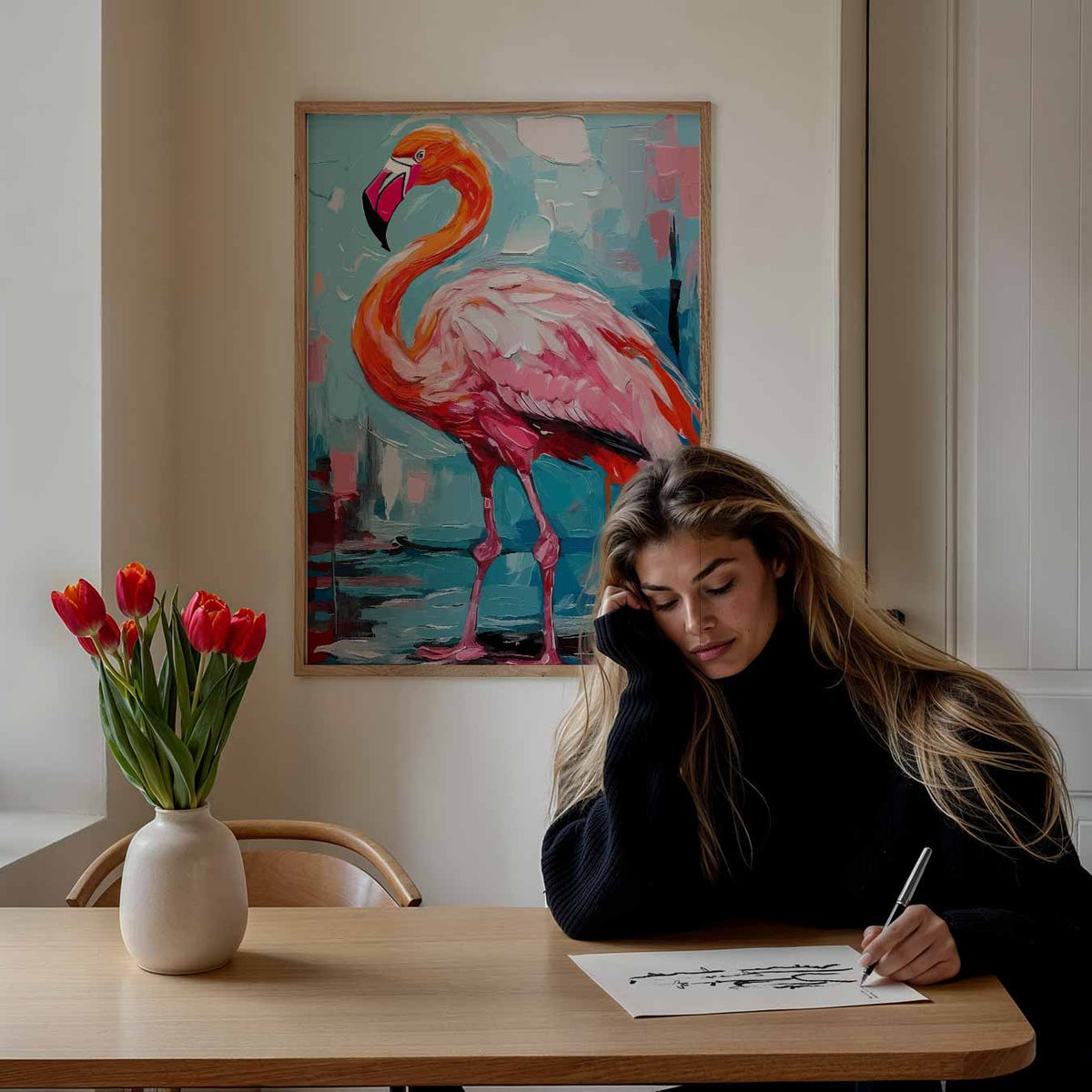 Flamingo Droomwereld – staande dieren wanddecoratie van WallArtistic