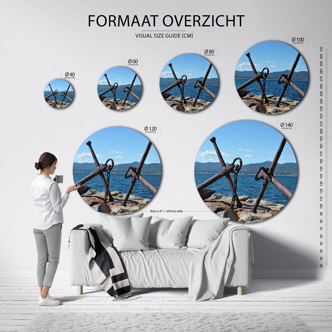 Ankers aan zee – ronde wanddecoratie met fotografie